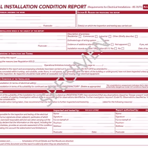 Electrical Installation Condition Report for single or 3 phase properties. BS 7671:2018+A4:2026, 5 landscape certificates.